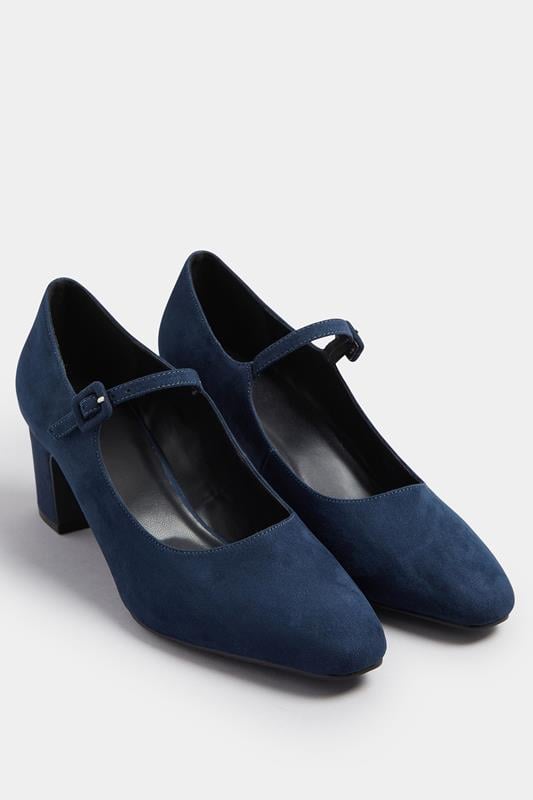Tall  LTS Navy Blue Faux Suede Mary Jane Block Heel In Standard Fit