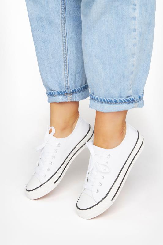 Plus Size  Yours White Canvas Low Trainers In Wide E Fit