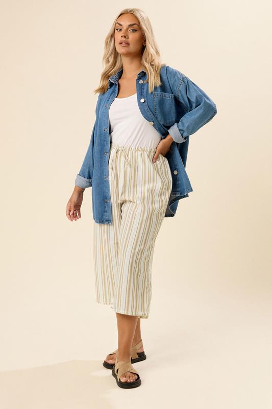 YOURS Plus Size Natural Brown Linen Look Culottes  | Yours Clothing 2
