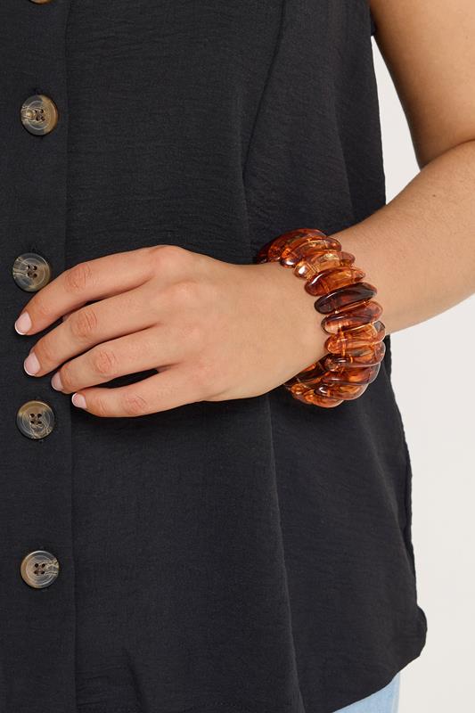 Brown Beaded Statement Stretch Bracelet | Yours Clothing 2