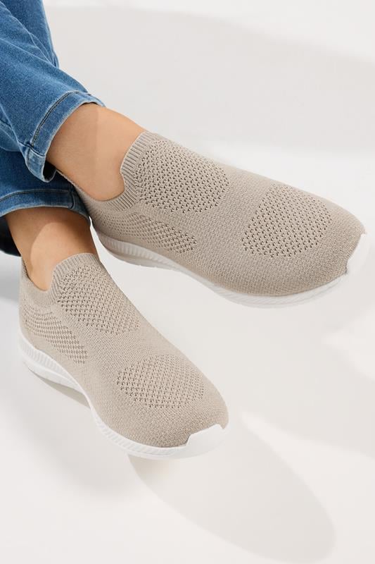 Plus Size  Yours Gold Knitted Slip On Trainers In Wide E Fit