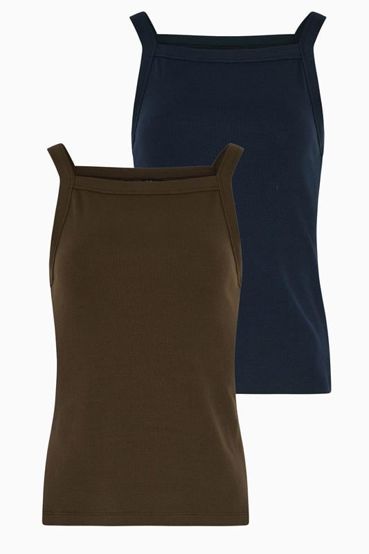 LTS Tall 2 PACK Women's Navy Blue & Brown High Neck Vest Tops | Long Tall Sally 7