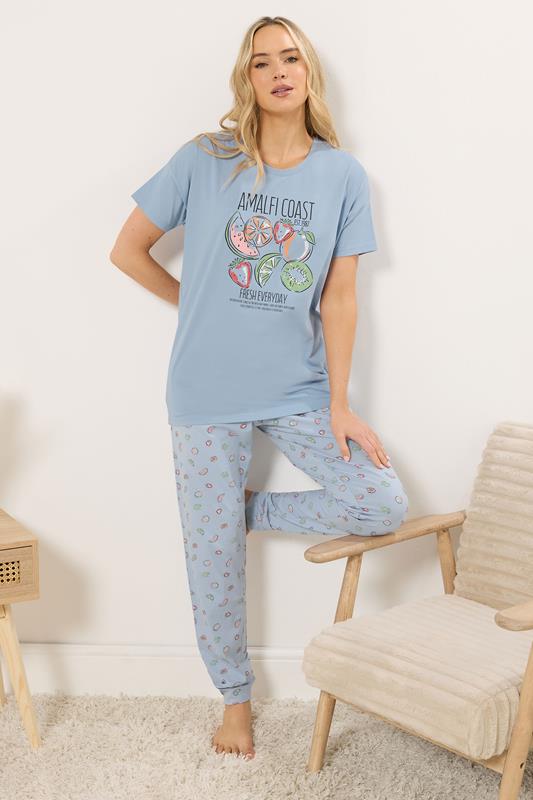 Tall  LTS Tall Blue Summer Fruits 'Amalfi Coast' Slogan Pyjama Set