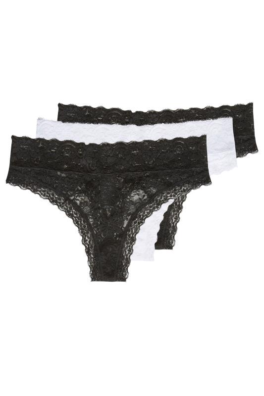 LTS Tall Women's 3 Pack Black & White Floral Lace Thongs | Long Tall Sally 3