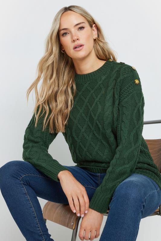 LTS Tall Emerald Green Button Detail Cable Knit Jumper Long Tall Sally