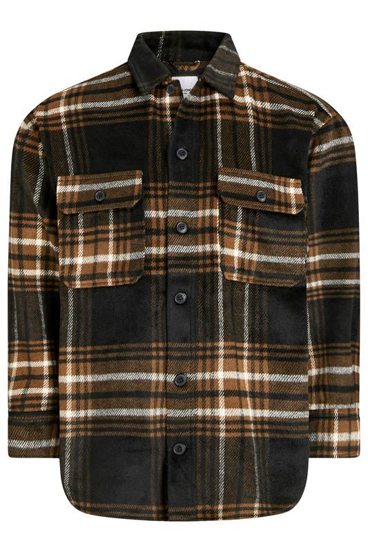 JACK & JONES Big & Tall Monks Robe Brown Check Overshirt | BadRhino 1