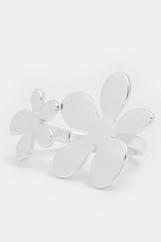 Silver Tone Adjustable Flower Ring | Yours Clothing 2