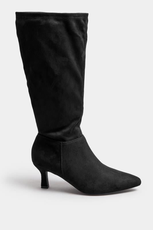 Black Faux Suede Knee High Pointed Boots In Extra Wide EEE Fit | Yours Clothing  3