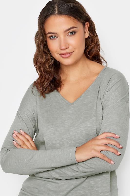 LTS Tall Light Grey V-Neck Long Sleeve Cotton T-Shirt | Long Tall Sally 4