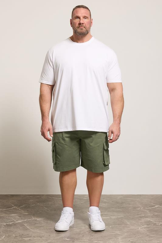 KAM Big & Tall Khaki Green Elastic Waist Cargo Shorts | BadRhino 1