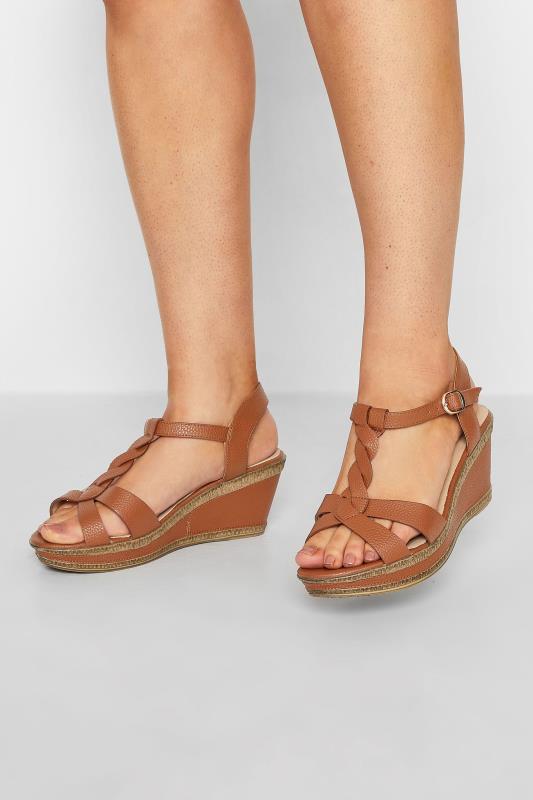 Plus Size  Yours Brown Cross Strap Wedge Heels In Extra Wide EEE Fit