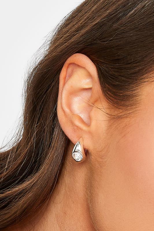 Silver Tone Diamante Stud Hoop Earrings | Yours Clothing 1