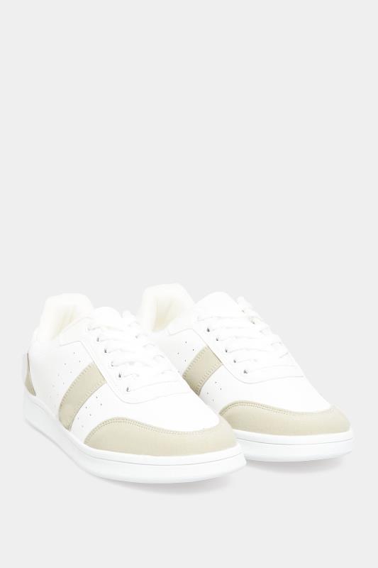 White & Beige Brown Stripe Trainers In Wide E Fit | Yours Clothing 2