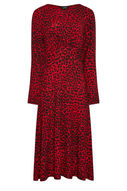 LTS Tall Red Long Sleeve Animal Print Midi Tea Dress 5