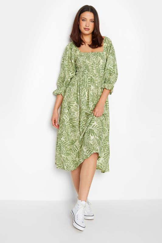 LTS Tall Womens Green Palm Leaf Print Midaxi Dress | Long Tall Sally 1