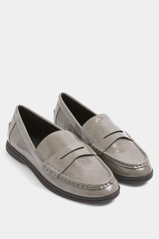  Yours Grey Faux Leather Flatform Loafers In Wide E Fit