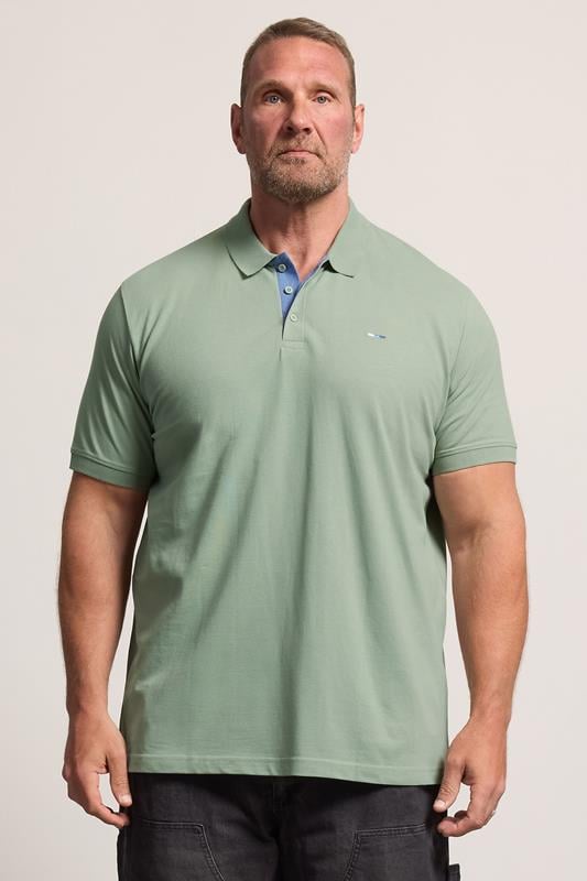 BadRhino Big & Tall Light Green Contrast Short Sleeve Polo Shirt