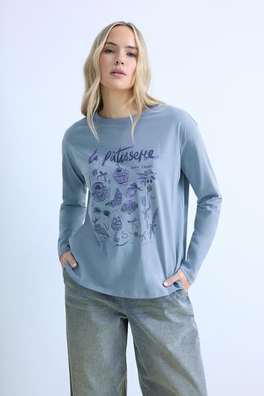 Tall  LTS Tall Blue 'La Patisserie' Slogan Long Sleeve T-Shirt