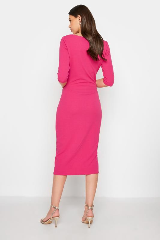 Tall Women's LTS Bright Pink Notch Neck Midi Dress | Long Tall Sally 3