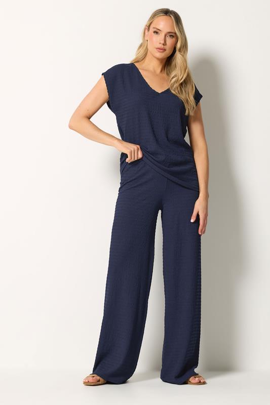 LTS Tall Navy Blue Textured Elasticated Wide Leg Trousers