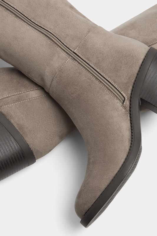 Taupe Brown Faux Suede Knee High Boots In Extra Wide EEE Fit | Yours Clothing 5