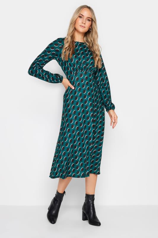 LTS Tall Charcoal Green Spot Print Dress | Long Tall Sally 1