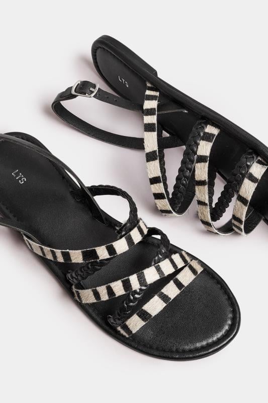 LTS Black Zebra Print Leather Cross Over Sandals In Standard Fit | Long Tall Sally 6