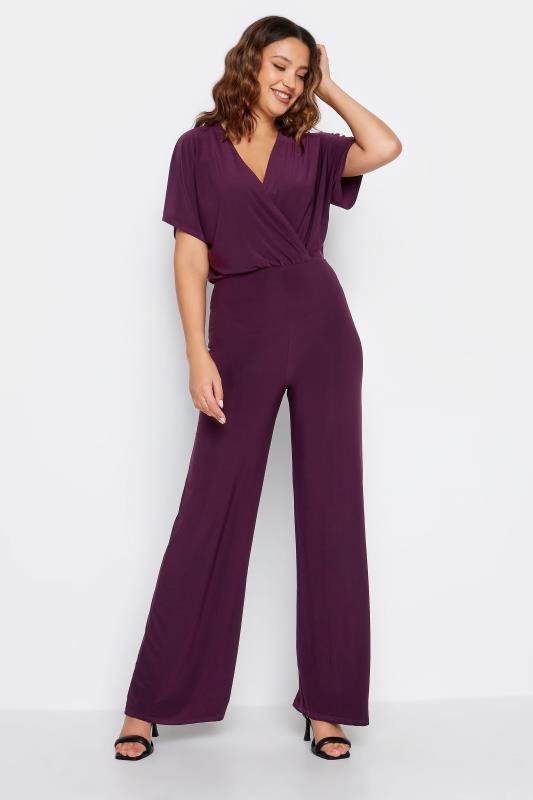 LTS Tall Dark Purple V-Neck Wrap Jumpsuit | Long Tall Sally  1