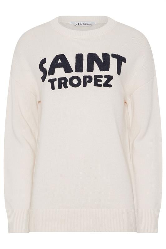 Tall  LTS Tall Ivory White 'Saint Tropez' Slogan Boucle Jumper