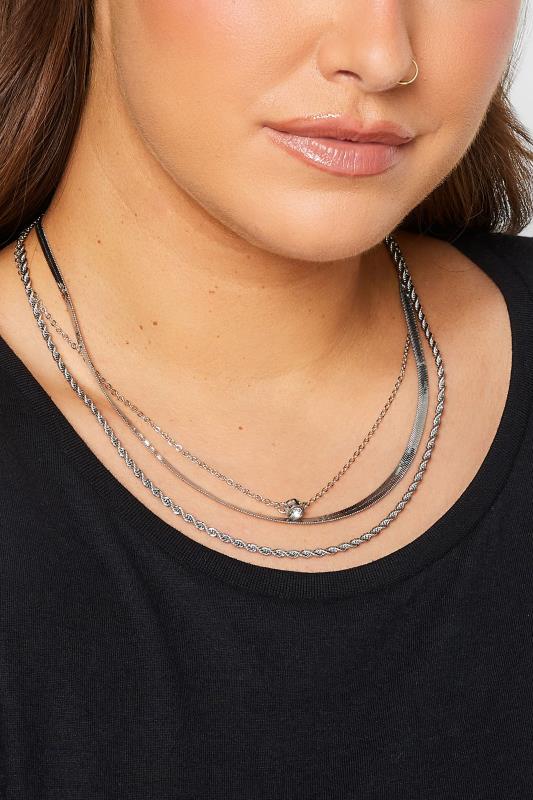 Plus Size  Yours 4 PACK Silver Diamante Chain Necklace Set