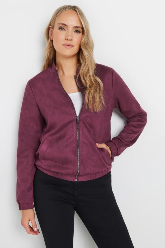 Tall  LTS Tall Burgundy Red Faux Suede Bomber Jacket