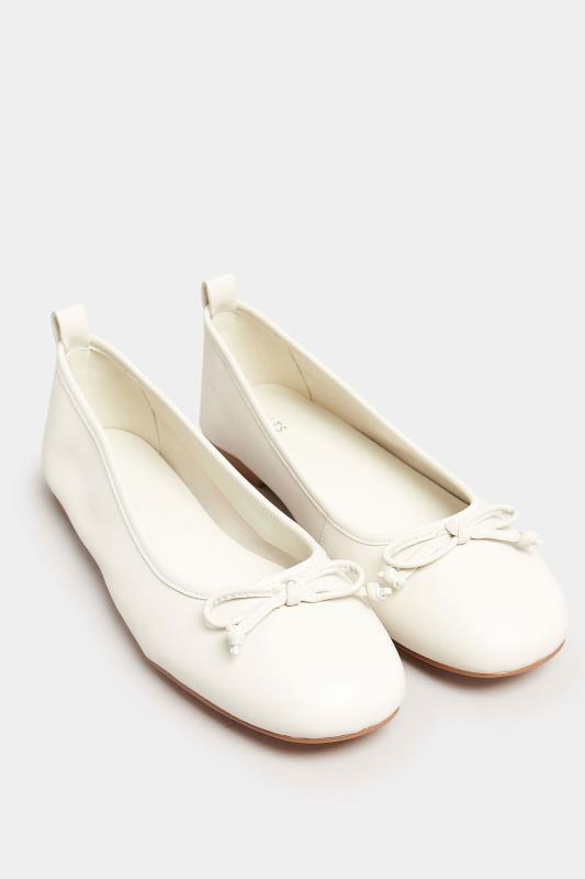 LTS White Leather Ballerina Pumps In Standard Fit | Long Tall Sally  2