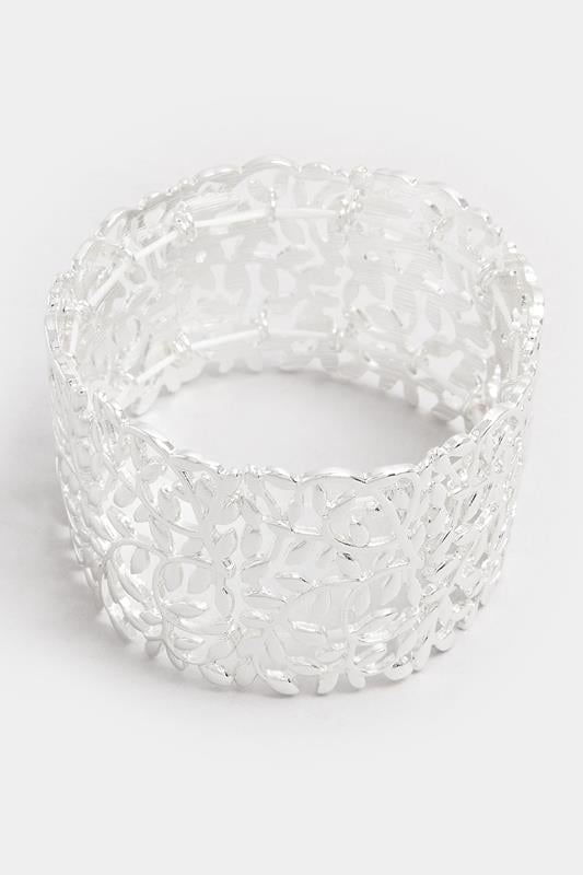 Silver Tone Filigree Leaf Stretch Bracelet | Yours Clothing 1