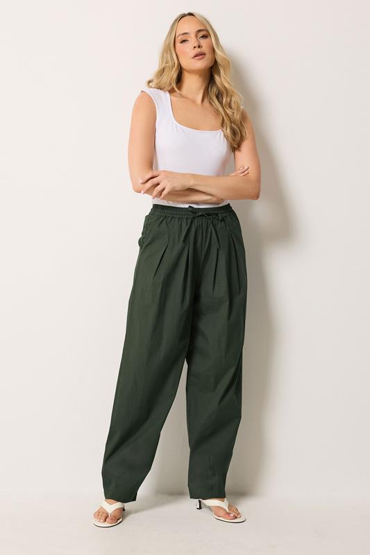 LTS Tall Women's Dark Green Cotton Barrel Trousers | Long Tall Sally 1