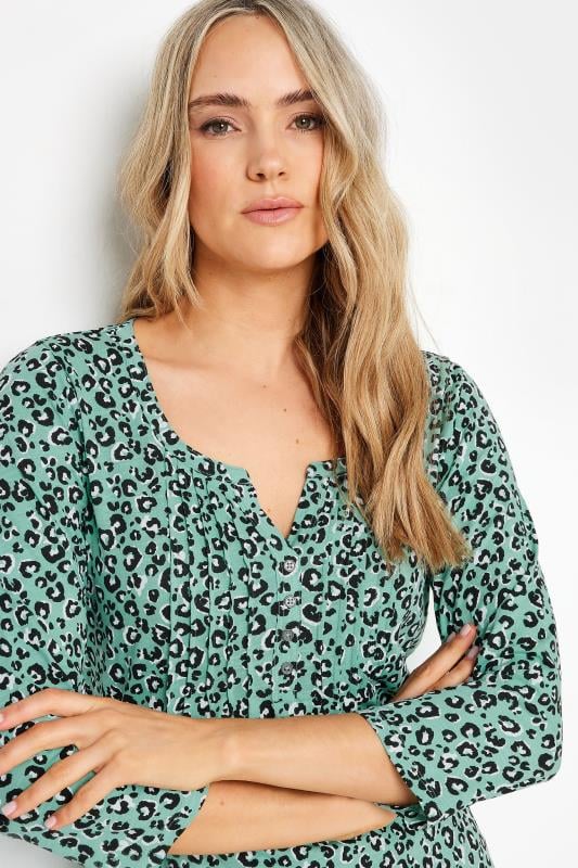 LTS Tall Mint Green Print Pintuck Button Henley Top | Long Tall Sally 4