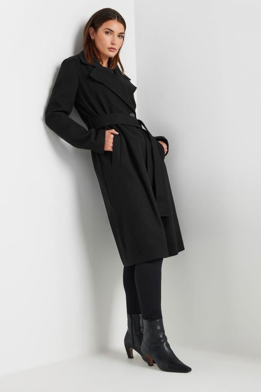 Tall  LTS Tall Black Wrap Unlined Midi Coat