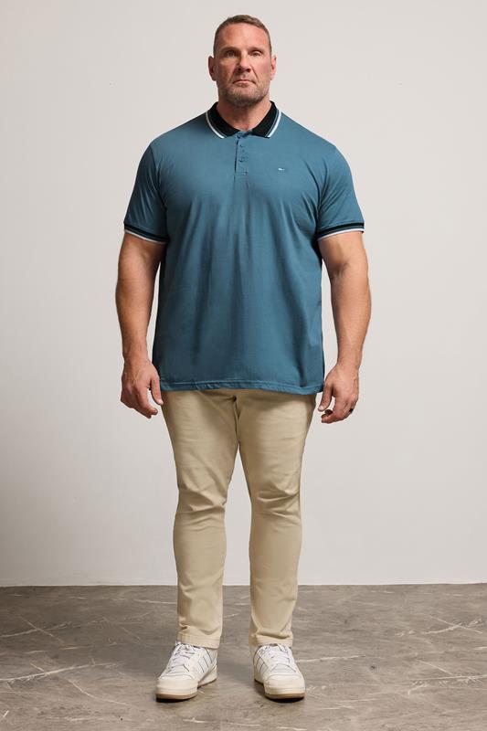 BadRhino Big & Tall Blue Contrast Tipped Detail Polo Shirt | BadRhino 2