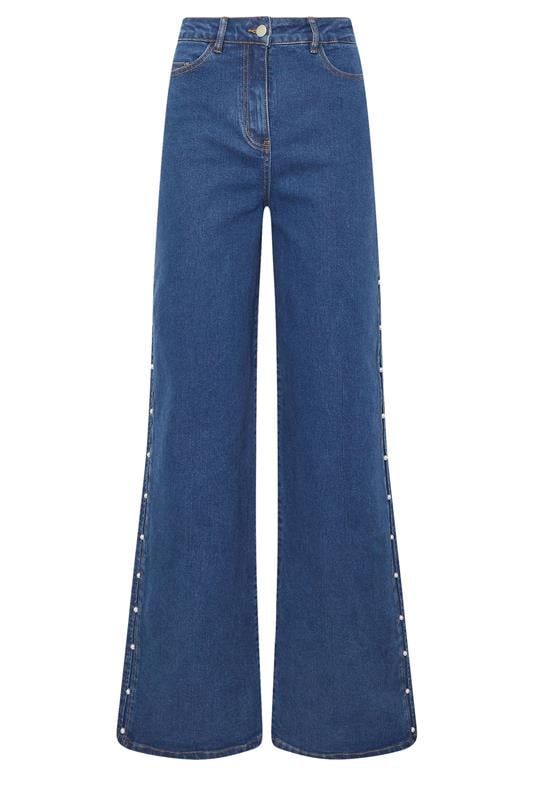 LTS Tall Dark Blue Pearl Detail Wide Leg Jeans | Long Tall Sally 5