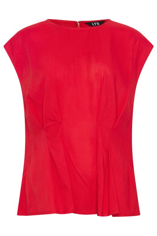 LTS Tall Women's Red Pleated Peplum Top | Long Tall Sally 6