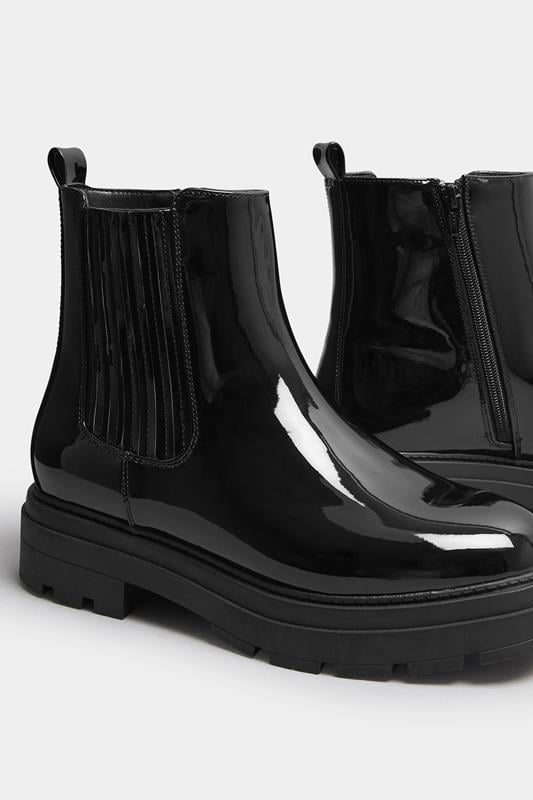 Black Patent Chunky Chelsea Boots In Extra Wide EEE Fit | Yours Clothing 5