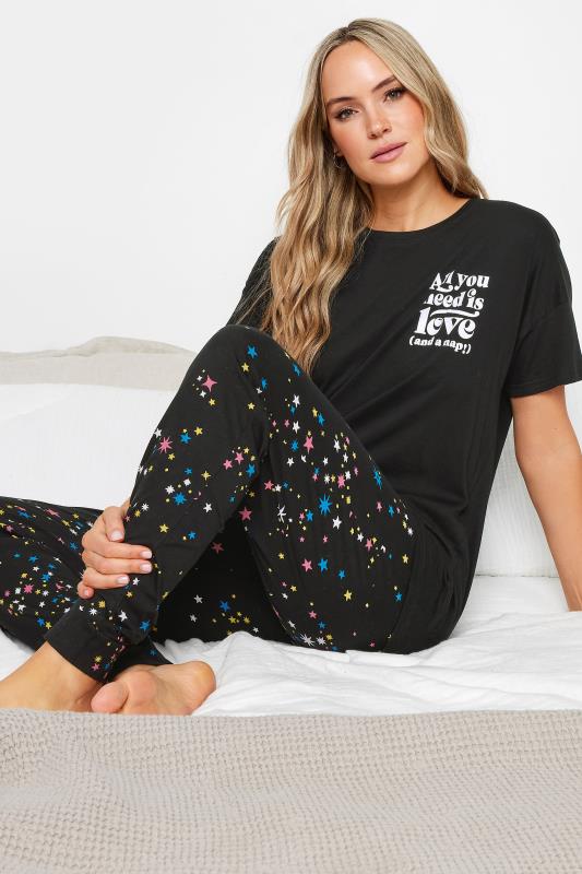 LTS Tall Black Star Print 'All You Need Is Love' Slogan Pyjama Set | Long Tall Sally 4