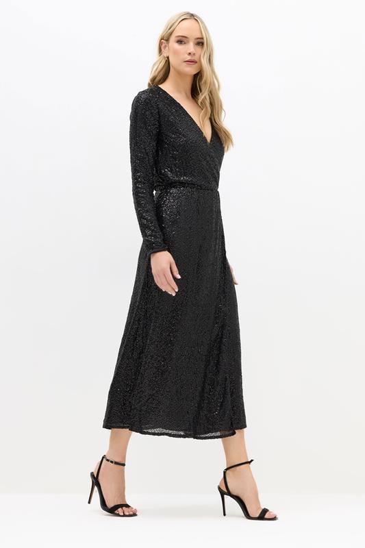 Tall  LTS Tall Black Sequin Wrap Midaxi Dress