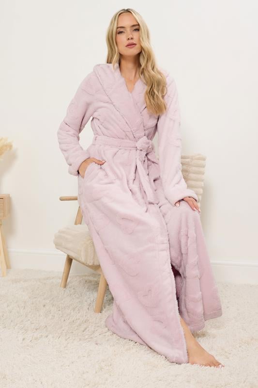 LTS Tall Light Pink Heart Embossed Dressing Gown | Long Tall Sally 2