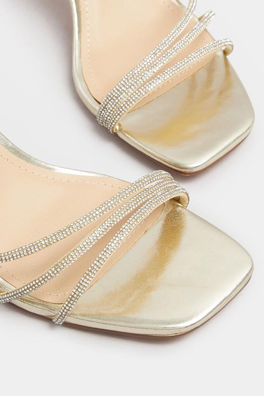 Gold Asymmetric Diamante Block Heel Sandals In Standard Fit | Yours Clothing 4