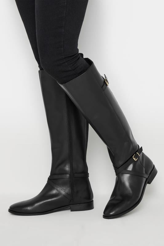 Tall  LTS Black Leather Riding Boots In Standard D Fit