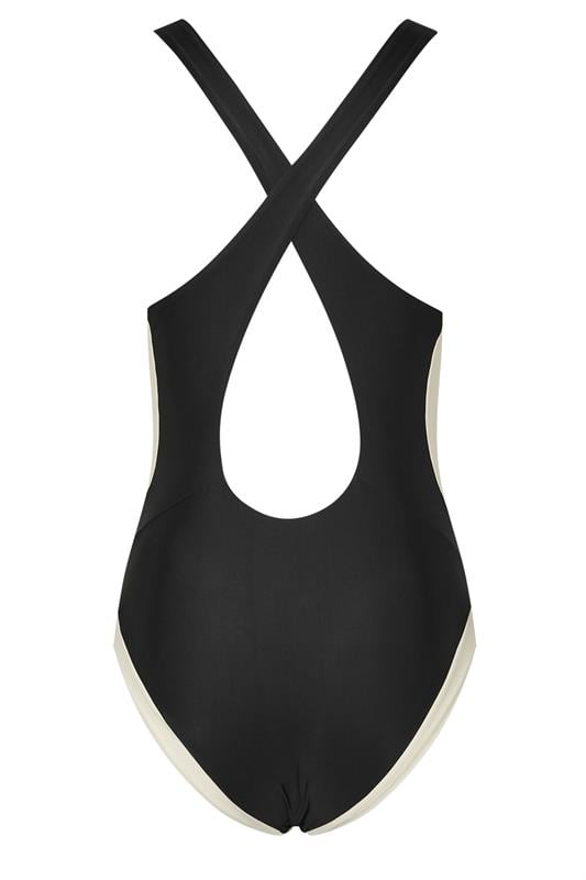 LTS Tall Women's Black & White Colourblock Sporty Swimsuit | Long Tall Sally 6