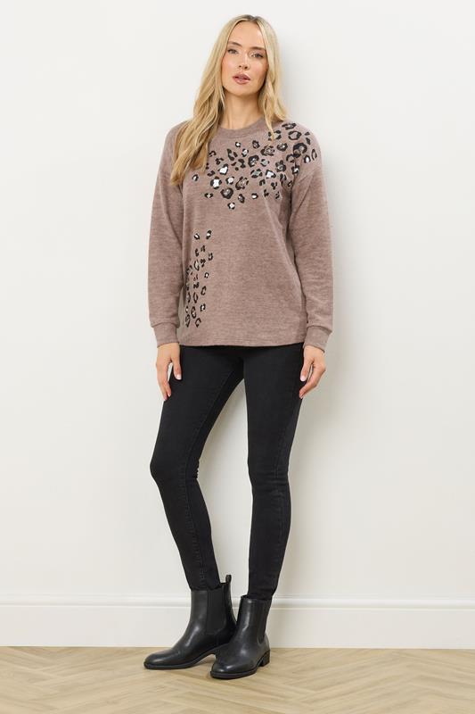 LTS Tall Brown Animal Embellished Jumper | Long Tall Sally 2