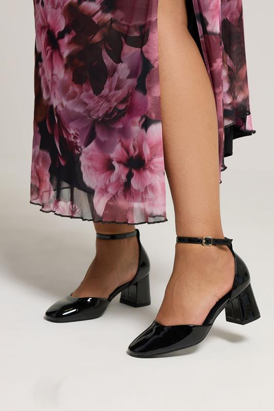 Black Patent Block Mary Jane Heels In Extra Wide EEE Fit | Yours Clothing 1