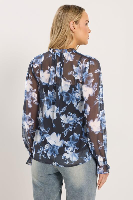 LTS Tall Navy Blue Floral Sheer Pintuck Blouse | Long Tall Sally 4