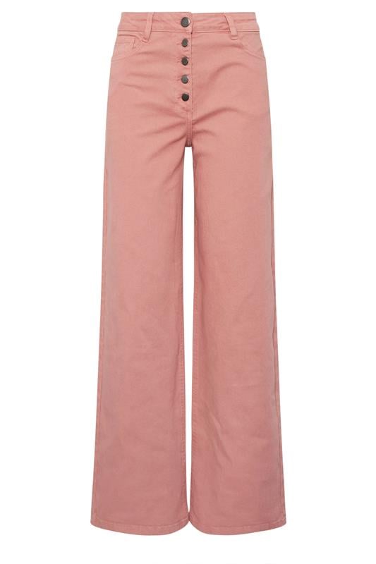 Tall  LTS Tall Coral Pink Button Detail Wide Leg Jeans